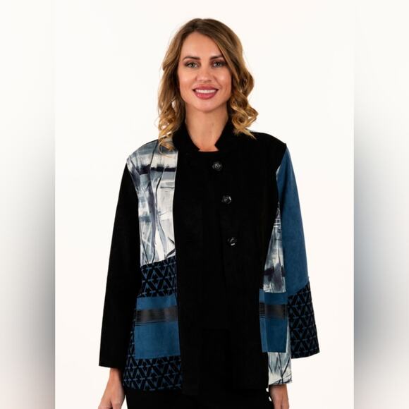 Lemongrass Womens Peacock Contrast Faux Suede Jacket Blazer Top Size XL - Picture 13 of 13